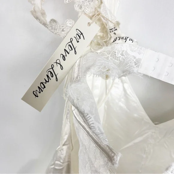 For Love & Lemons Vera Satin Lace Bustier Bridal Gown XS S NWT Crisp White